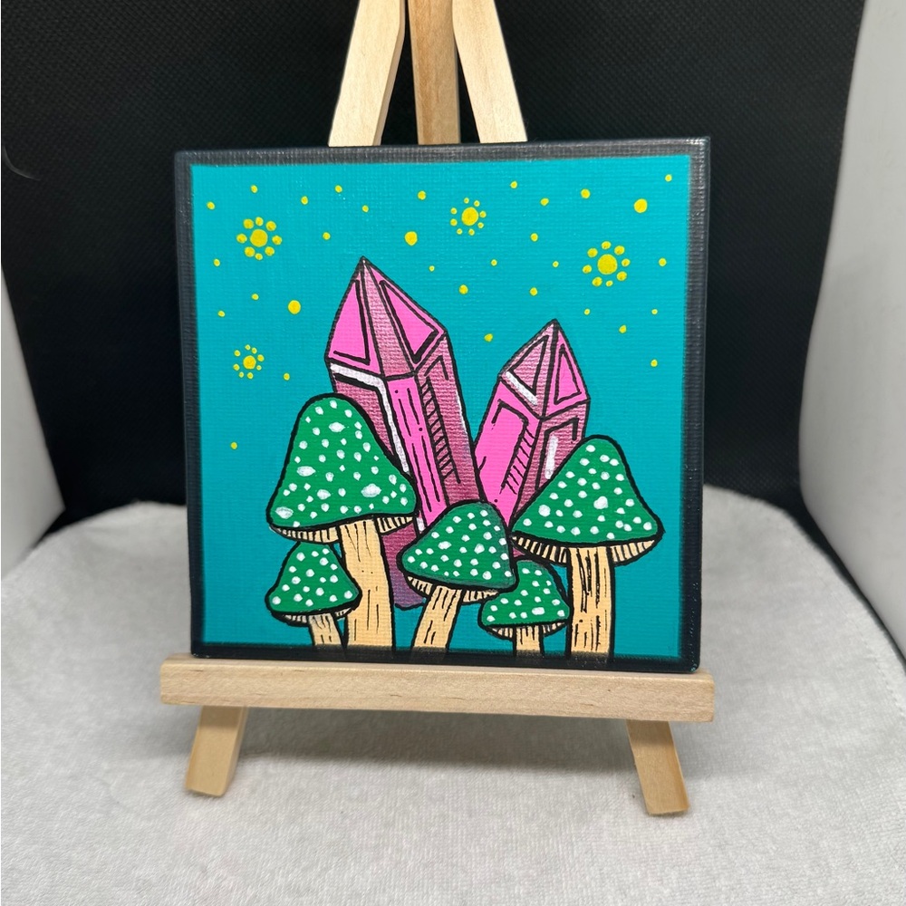 Colorful Crystal and Mushroom Canvas Art